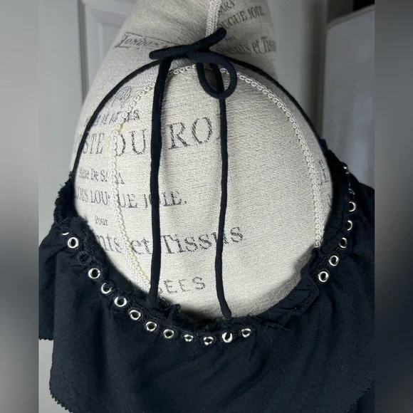 PAIGE Journee Tie Shoulder Blouse Grommets and Ruffle Detail Black Size Medium - Picture 7 of 11